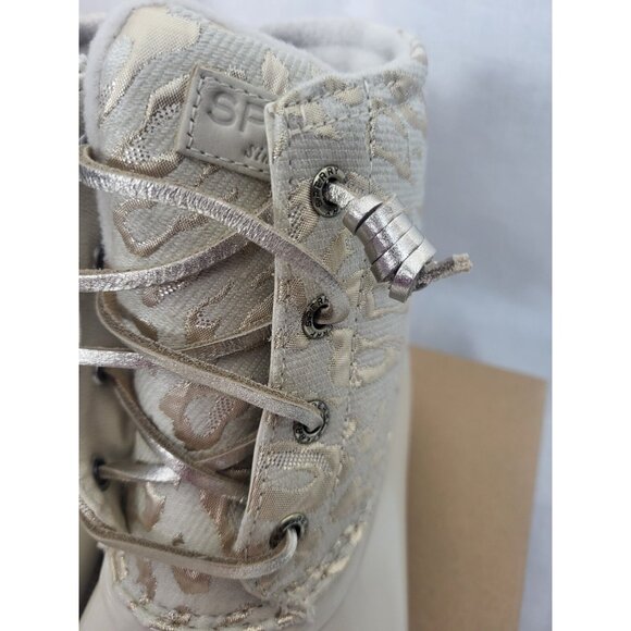 NEW Sperry Saltwater Metallic Jacquard Duck Boot Womens Size 7 Cream Booties NIB - Picture 5 of 10